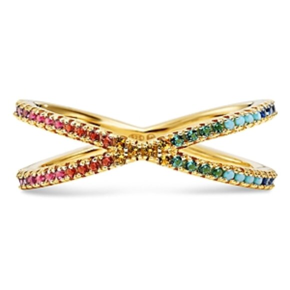 NIB Michael Kors Pavé Rainbow Nesting Ring in 14K Gold-Plated Sterling Silver 8 - Picture 1 of 3